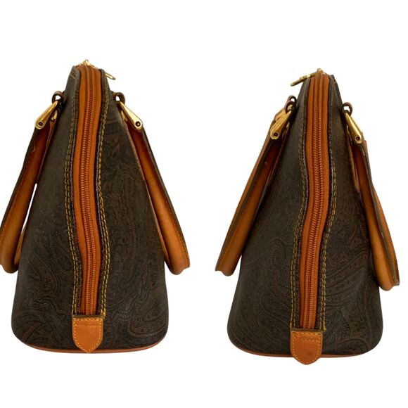 Pierre Balmain Vintage Dome Satchel Brown Paisley Printed Leather Handbag - Picture 3 of 14